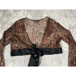 Rare Vintage 90s Betsey Johnson Leopard Wrap Top L | Y2K Tie Front Blouse